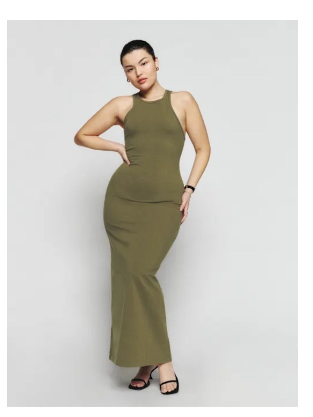 Reformation Luana Knit Dress Dark Olive - Size S